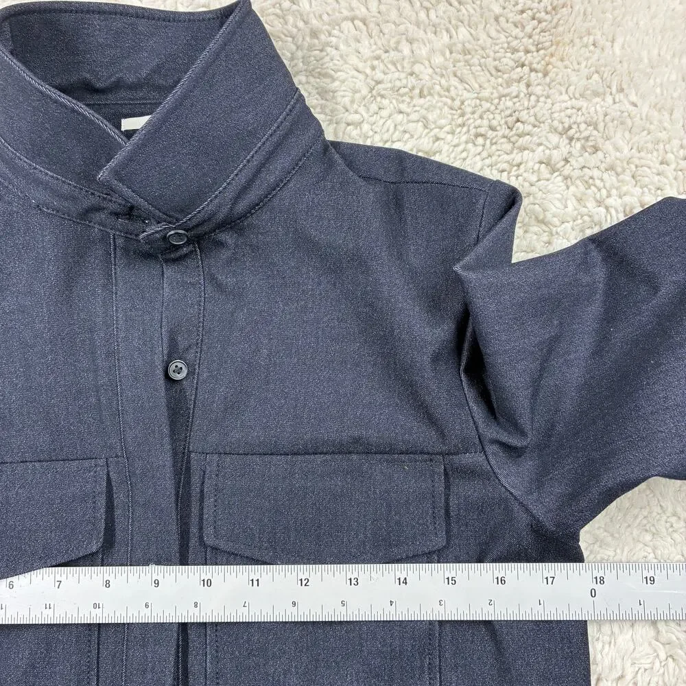 Halogen Shirt Dress Womens XS Navy Chambray Denim Short Sleeve Utility Pockets